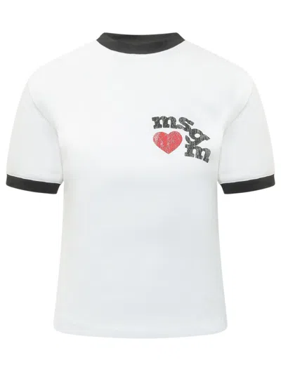 Msgm White Graphic Crew Neck T-shirt In Multi