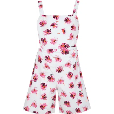 Msgm Kids' White Jumpsuit For Girl With Flowers Print