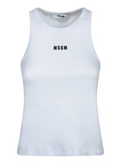 Msgm Logo Racerback Ribbed Slim Fit Tops In White