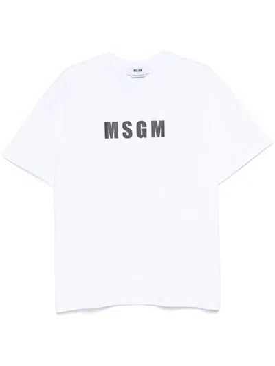 MSGM WHITE LOGO COTTON T-SHIRT
