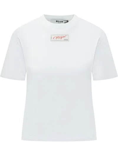 Msgm White Logo Crew Neck T-shirt