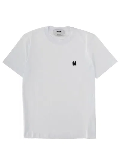 Msgm White Logo Crew Neck T-shirt