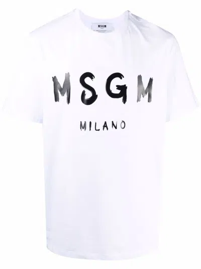 MSGM WHITE LOGO-PRINT COTTON T-SHIRT