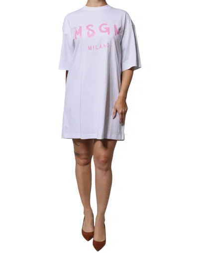 Pre-owned Msgm White Logo Print Cotton T-shirt Short Sleeves Mini Women's Dress ()
