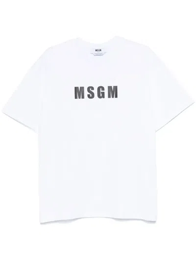 Msgm White Logo Print T-shirt
