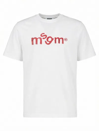 Msgm Cotton T-shirt With Handwritten Logo Print In White