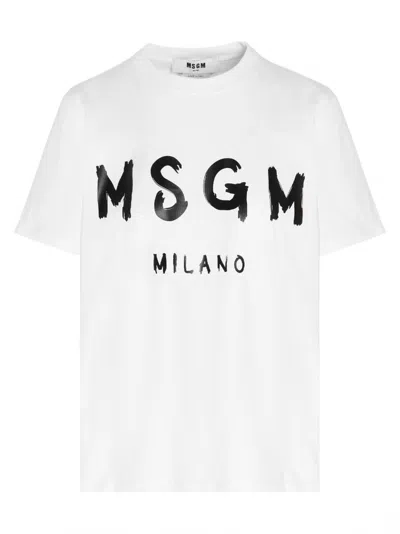 Msgm White Logo T-shirt In Multi