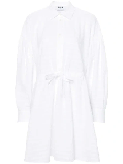 Msgm Seersucker Mini Dress In White