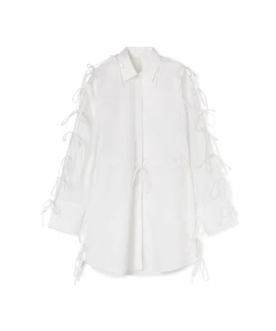 Msgm White Mini Shirt Dress With Cut-outs And Bows For Women