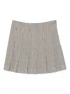 Msgm White Pleated Mini Skirt With Checkered Pattern In Brown