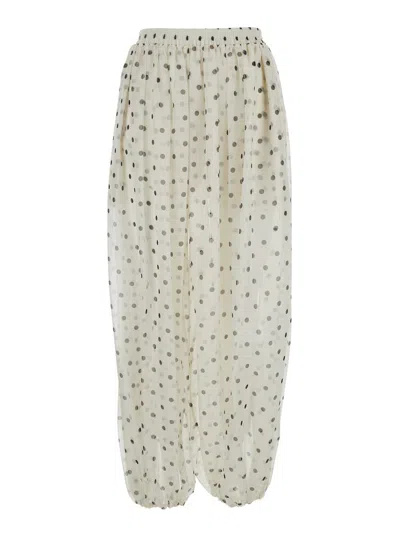 Msgm White Pois Pants With Polka Dot Motif In Polyester For Women