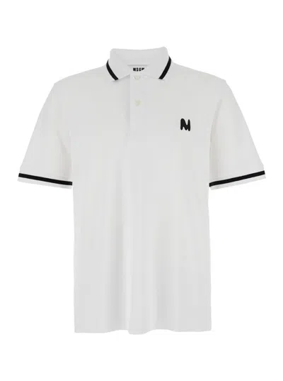 Msgm White Polo With Classic Collar And Logo Embroidered On The Front In Cotton Man