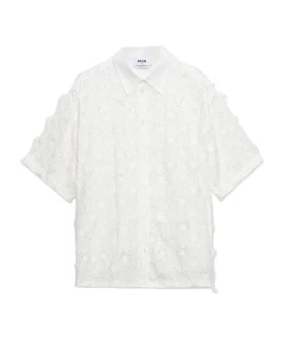 Msgm White Poplin Shirt With All-over Embroidery