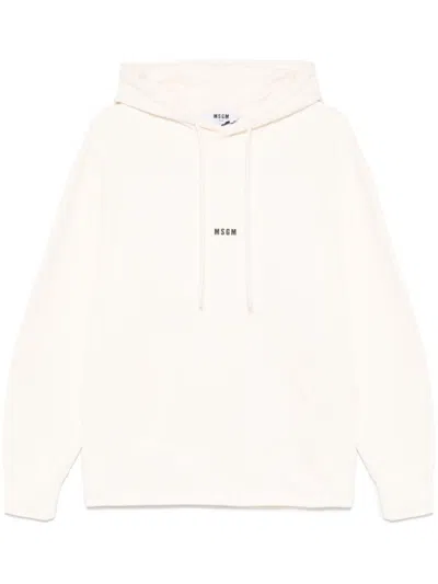 Msgm White Printed Logo Hoodie