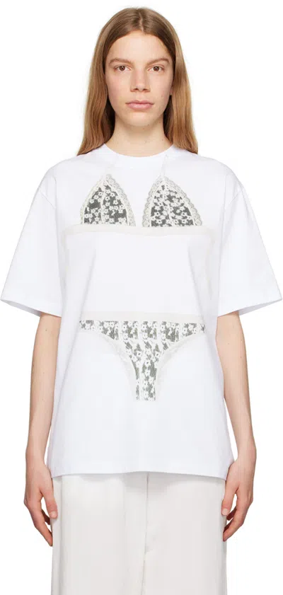 Msgm White Printed T-shirt In Optical White (01)