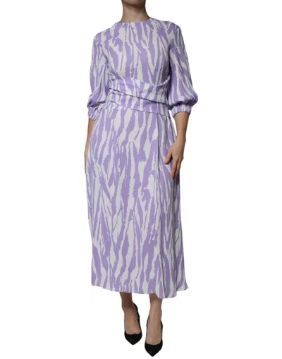 Pre-owned Msgm White Purple Patterned Viscose Short Sleeves Maxi Women's Dress ()