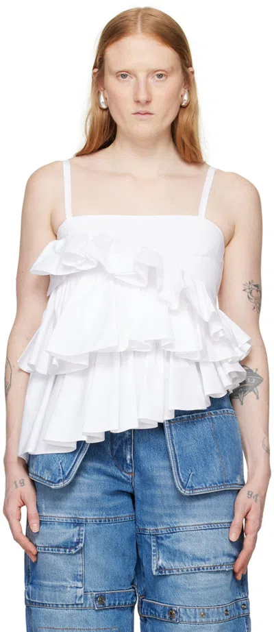 MSGM WHITE RUFFLED CAMISOLE