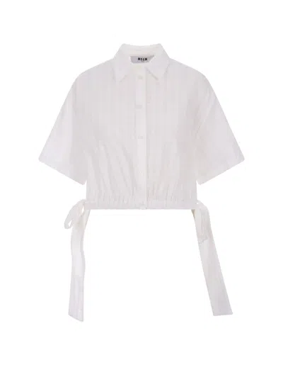 Msgm Seersucker Cropped Shirt In White