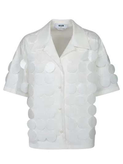 Msgm Textured Cotton Shirt Short Sleeves In White