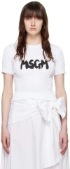Msgm Logo-print Shirred T-shirt In 01 Optical White