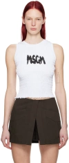 Msgm White Shirred Tank Top In 01 Optical White
