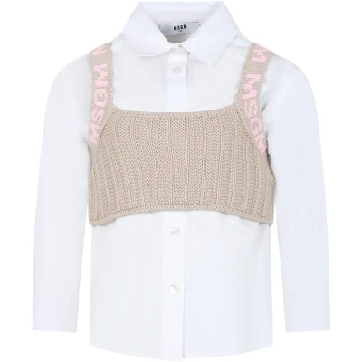 Msgm Kids' White Shirt For Girl In Bianco