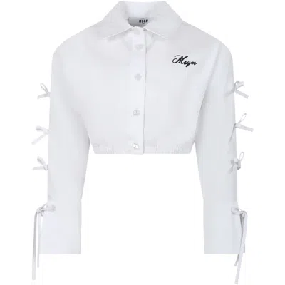 Msgm Kids' White Shirt For Girl With Bows
