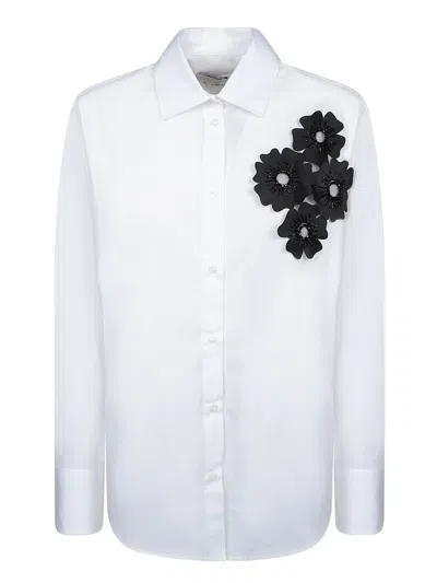 MSGM WHITE SHIRT WITH BLACK FLORAL APPLIQUÃ©S