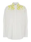 Msgm White Shirt With Classic Collar And Front Embellishment