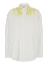 Msgm White Shirt With Classic Collar And Front Embellishment
