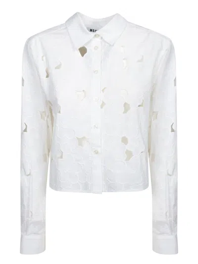 Msgm White Shirt With Delicate Floral Embroidery