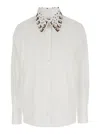 Msgm White Shirt With Detachable Collar And Rhinestone In White