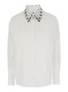 Msgm White Shirt With Detachable Collar And Rhinestone In White