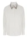Msgm White Shirt With Detachable Collar And Rhinestone In White