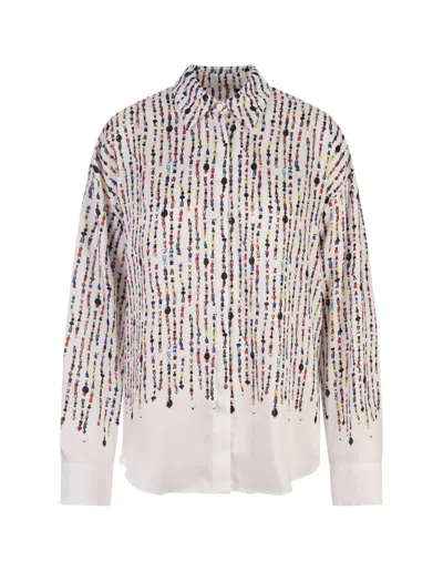 Msgm White Shirt With Multicolour Bead Print In Neutral