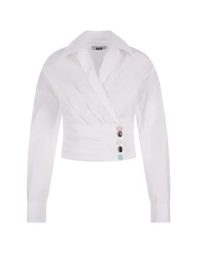 Msgm White Short Shirt With Decoration