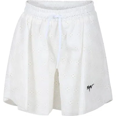 Msgm Kids' White Shorts For Girl With Broderie Anglaise