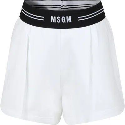 Msgm Kids' White Shorts For Girl With Logo