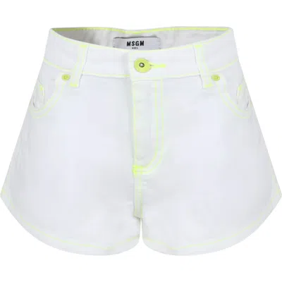 Msgm Kids' White Shorts For Girl With Logo In Denim
