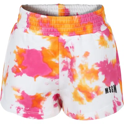Msgm Kids' White Shorts For Girl With Tie Dye Print