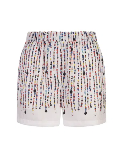 MSGM WHITE SHORTS WITH MULTICOLOUR BEAD PRINT