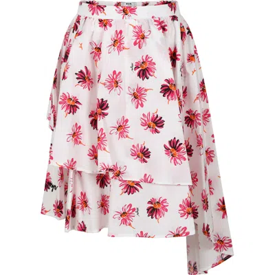 Msgm Kids' White Skirt For Girl With Daisy Print