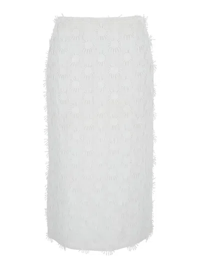 MSGM WHITE SKIRT WITH ALL-OVER APPLICATIONS IN COTTON BLEND WOMAN