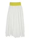 Msgm White Skirt With Contrasting Waist And Pleated Details In Fabric Woman In Multi