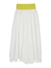 Msgm White Skirt With Contrasting Waist And Pleated Details