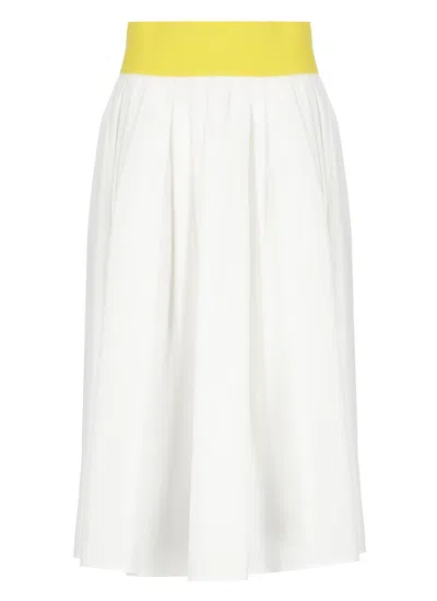 Msgm White Skirt With Contrasting Waist And Pleated Details In Fabric Woman