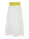 Msgm White Skirt With Contrasting Waist And Pleated Details In Fabric Woman