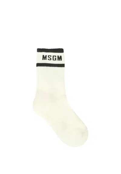 MSGM WHITE SOCKS FOR KIDS WITH BLACK LOGO
