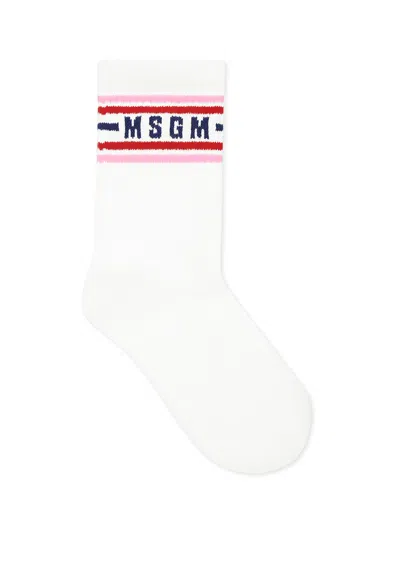 MSGM WHITE SOCKS FOR KIDS WITH LOGO