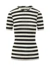 Msgm White Stripes Round Neck T-shirt In White